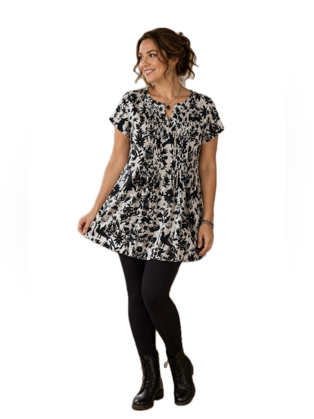 eShakti Wayward Fancies Woodland Animal Print Tunic Boho L/12 Cottagecore